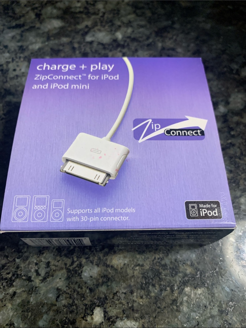 ZipConnect ZipConnect Charge + Play 30-pin iPod Cable - Purple Box